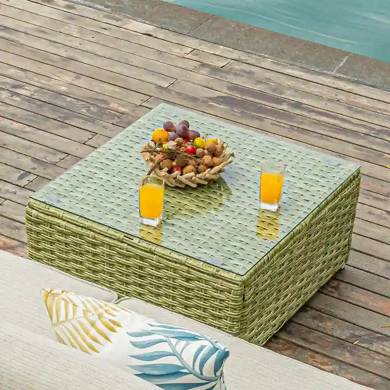 Table basse d'extérieur COSIEST en osier avec plateau en verre