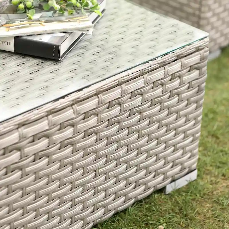 Table basse d'extérieur COSIEST en osier avec plateau en verre