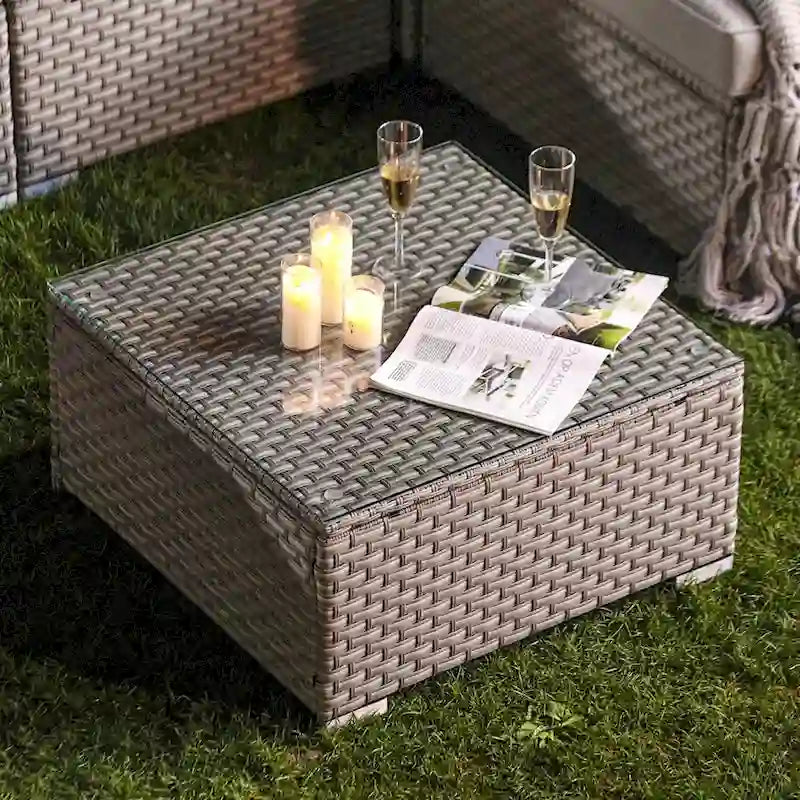 Table basse d'extérieur COSIEST en osier avec plateau en verre