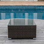 Table basse d'extérieur COSIEST en osier avec plateau en verre
