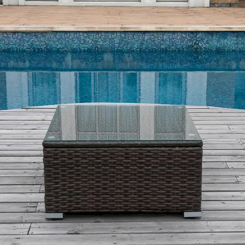 Table basse d'extérieur COSIEST en osier avec plateau en verre