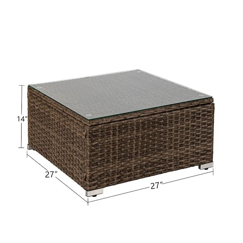 Table basse d'extérieur COSIEST en osier avec plateau en verre