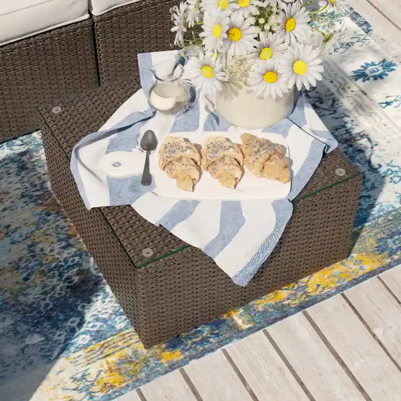 Table basse d'extérieur COSIEST en osier avec plateau en verre