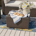 Table basse d'extérieur COSIEST en osier avec plateau en verre