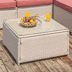 Table basse d'extérieur COSIEST en osier avec plateau en verre
