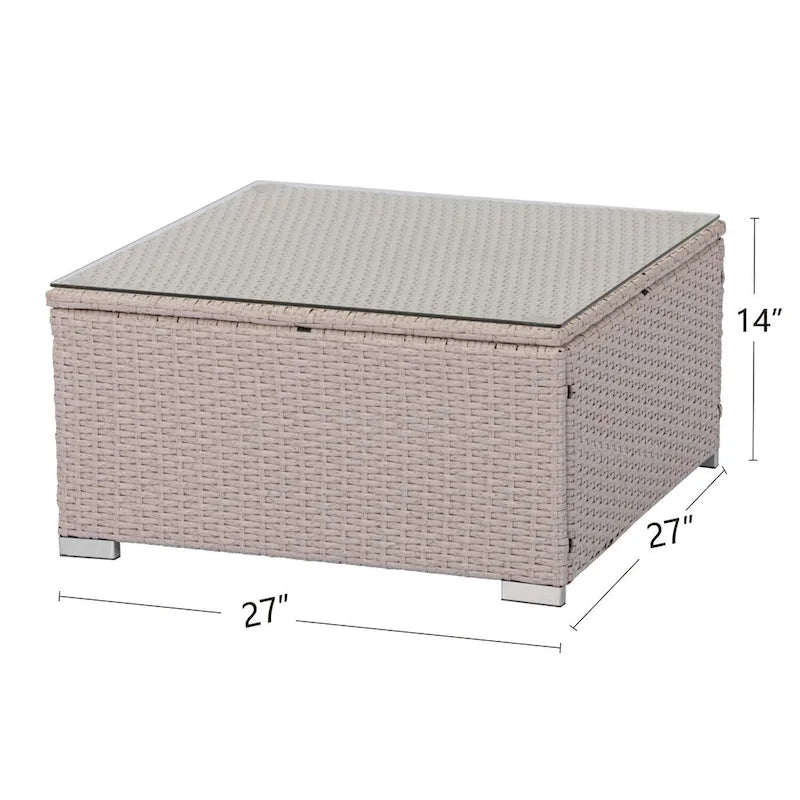 Table basse d'extérieur COSIEST en osier avec plateau en verre