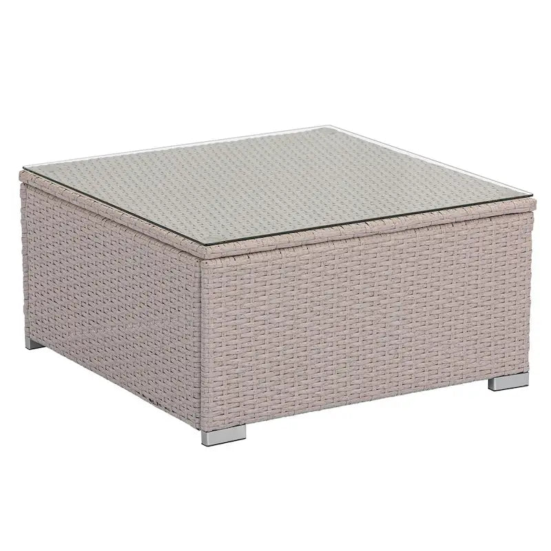 Table basse d'extérieur COSIEST en osier avec plateau en verre