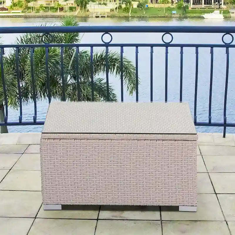 Table basse d'extérieur COSIEST en osier avec plateau en verre