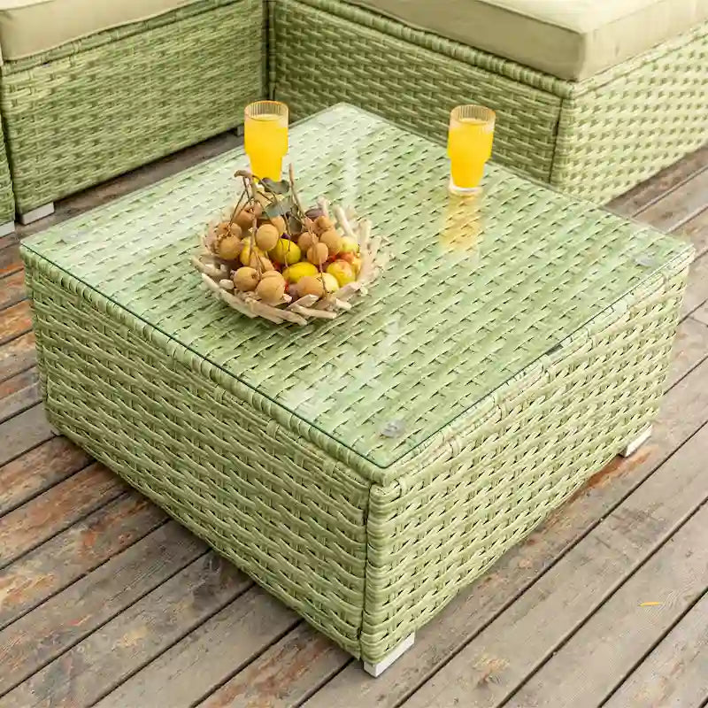 Table basse d'extérieur COSIEST en osier avec plateau en verre