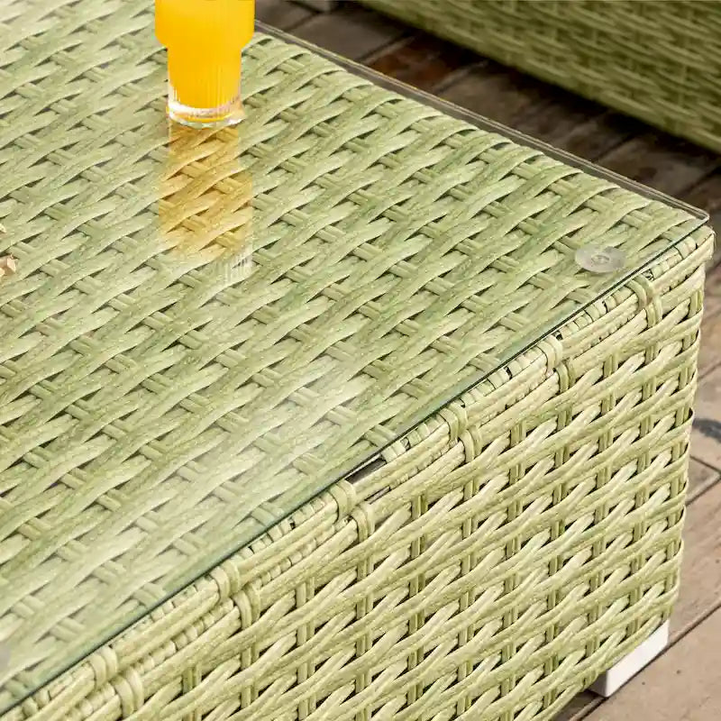 Table basse d'extérieur COSIEST en osier avec plateau en verre