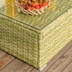 Table basse d'extérieur COSIEST en osier avec plateau en verre