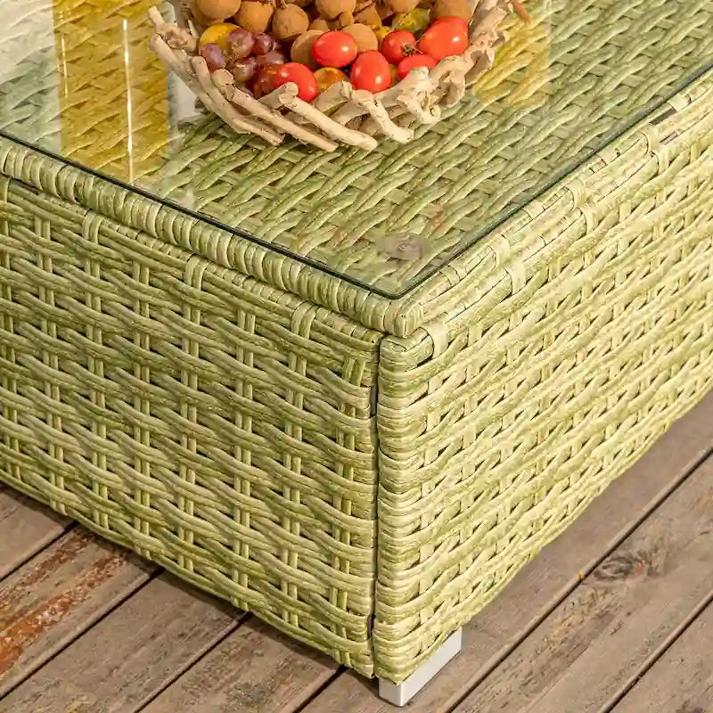Table basse d'extérieur COSIEST en osier avec plateau en verre