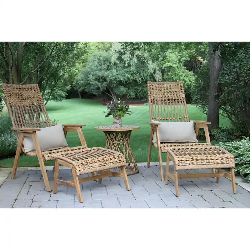 Ensemble de 2 poufs Samera Teak & Bohème