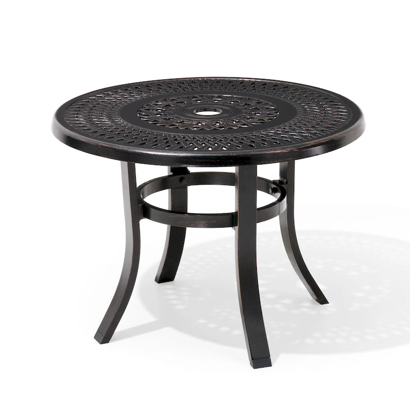 Pellebant Table basse ronde d'extérieur en fonte d'aluminium avec trou pour parasol - 24.02L x 24.02W x 17.52H