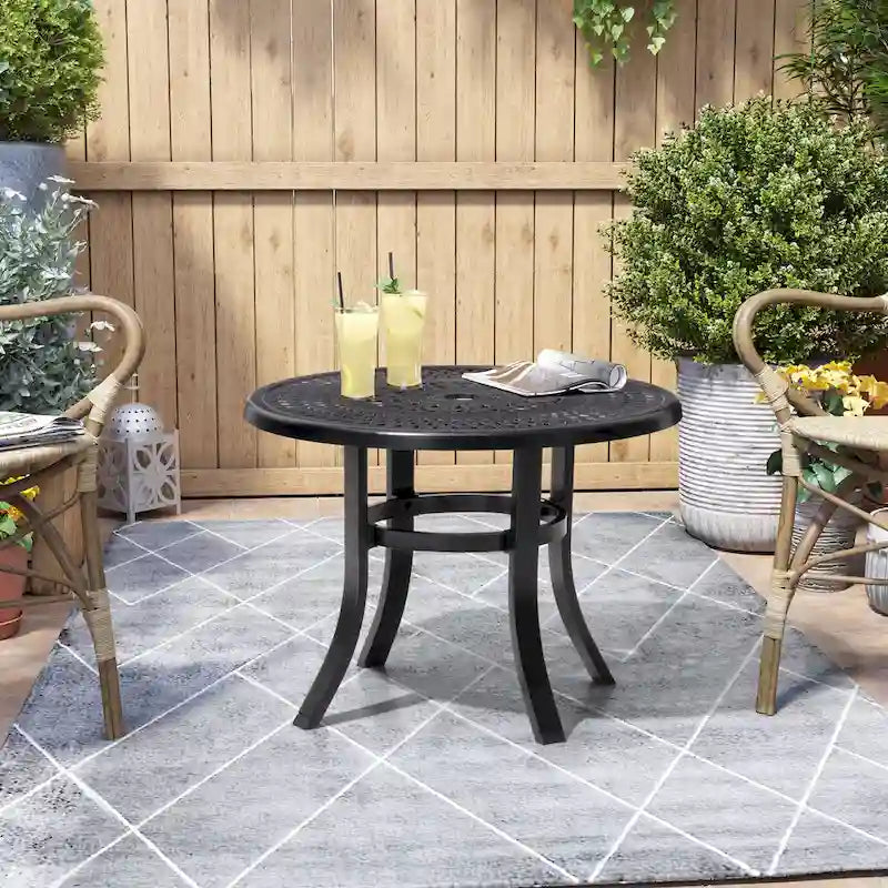 Pellebant Outdoor Round Cast Aluminum Small Table with Umbrella Hole - 24.02Lx24.02Wx17.52H