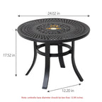Pellebant Table basse ronde d'extérieur en fonte d'aluminium avec trou pour parasol - 24.02L x 24.02W x 17.52H