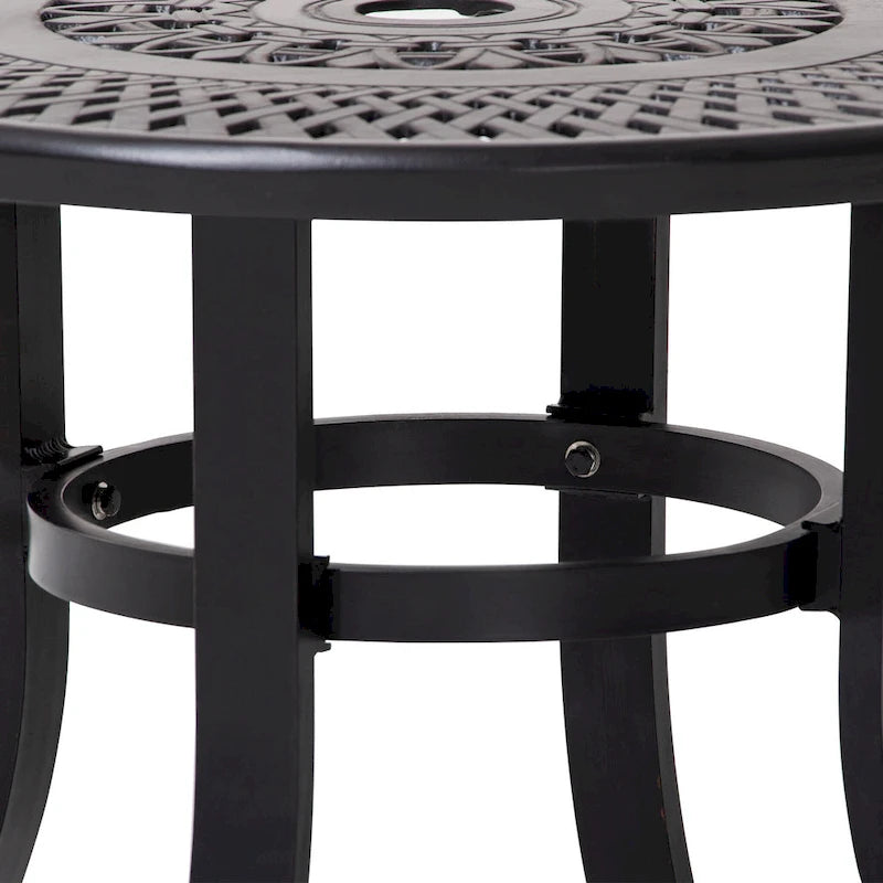 Pellebant Table basse ronde d'extérieur en fonte d'aluminium avec trou pour parasol - 24.02L x 24.02W x 17.52H