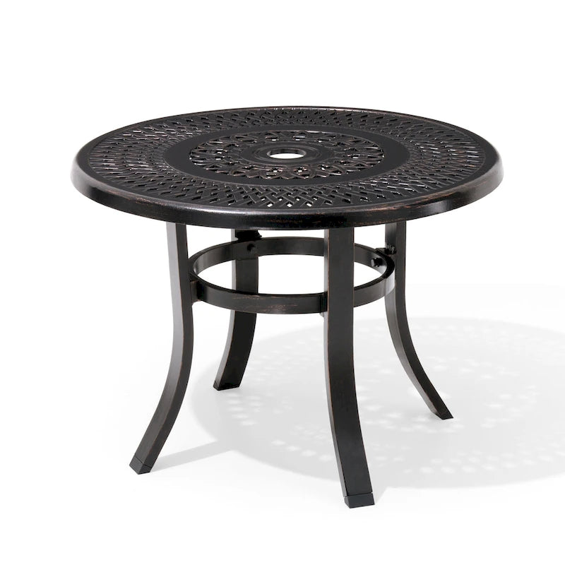 Pellebant Table basse ronde d'extérieur en fonte d'aluminium avec trou pour parasol - 24.02L x 24.02W x 17.52H