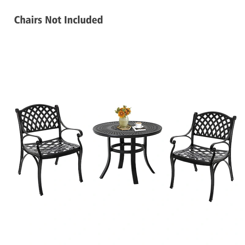 Pellebant Table basse ronde d'extérieur en fonte d'aluminium avec trou pour parasol - 24.02L x 24.02W x 17.52H