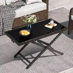Table basse d'extérieur Pellébant, hauteur réglable, plateau en verre trempé