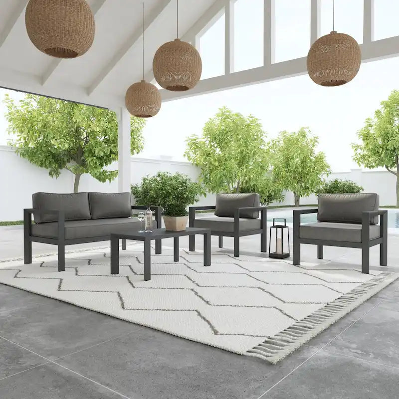 Causeuse d'extérieur en aluminium gris Grayton avec chaises longues et table basse - 61 x 26 x 29