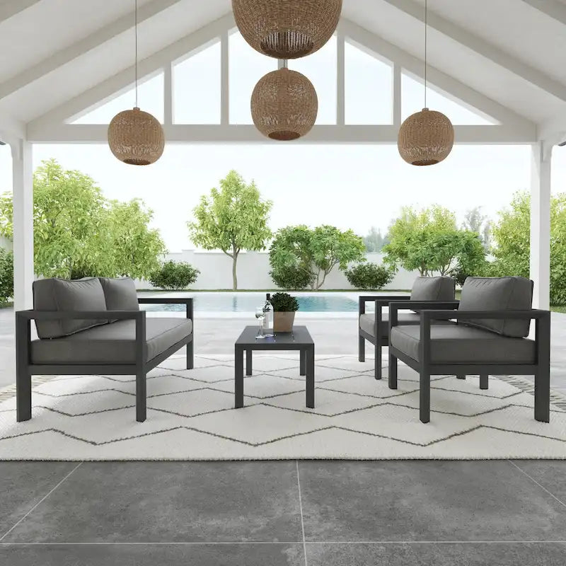 Causeuse d'extérieur en aluminium gris Grayton avec chaises longues et table basse - 61 x 26 x 29
