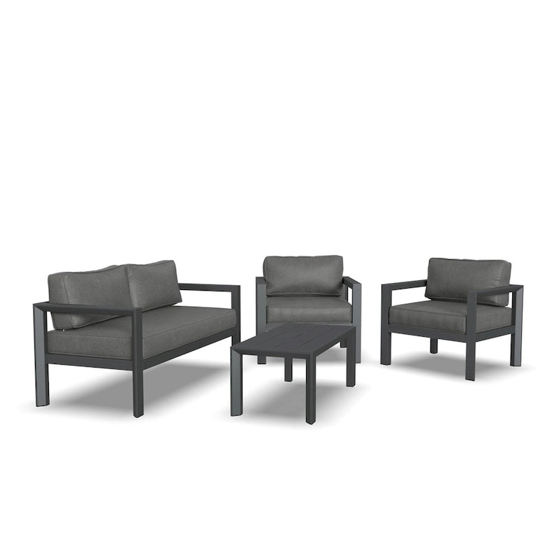 Causeuse d'extérieur en aluminium gris Grayton avec chaises longues et table basse - 61 x 26 x 29