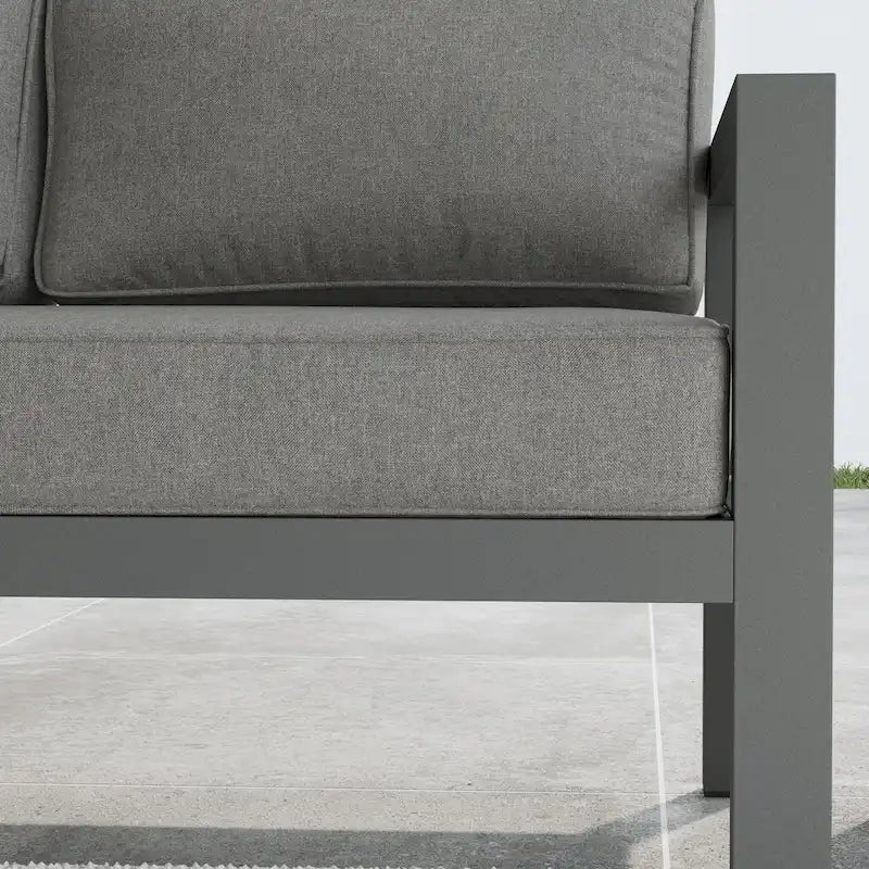 Causeuse d'extérieur en aluminium gris Grayton avec chaises longues et table basse - 61 x 26 x 29