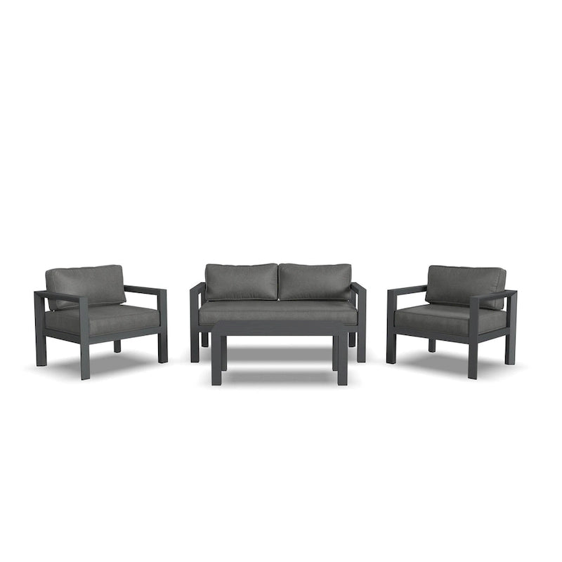 Causeuse d'extérieur en aluminium gris Grayton avec chaises longues et table basse - 61 x 26 x 29