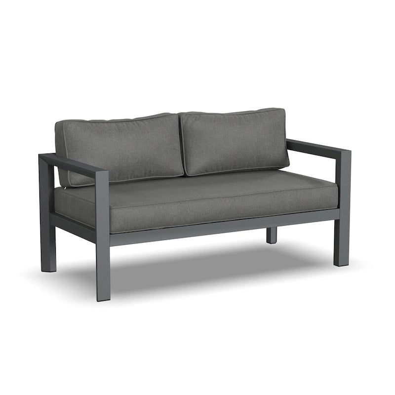 Causeuse d'extérieur en aluminium gris Grayton avec chaises longues et table basse - 61 x 26 x 29
