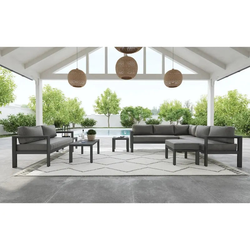Causeuse d'extérieur en aluminium gris Grayton avec chaises longues et table basse - 61 x 26 x 29