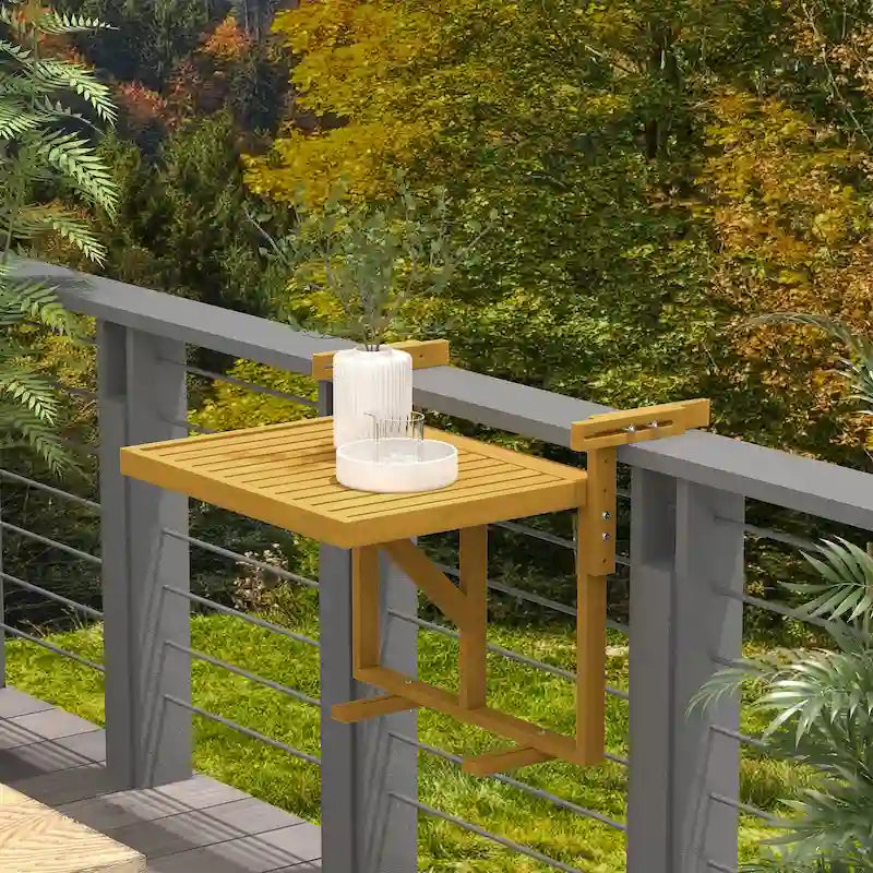 Table de balcon suspendue Outsunny, table de bar réglable pour balcons, support mural pliable en bois, pliable