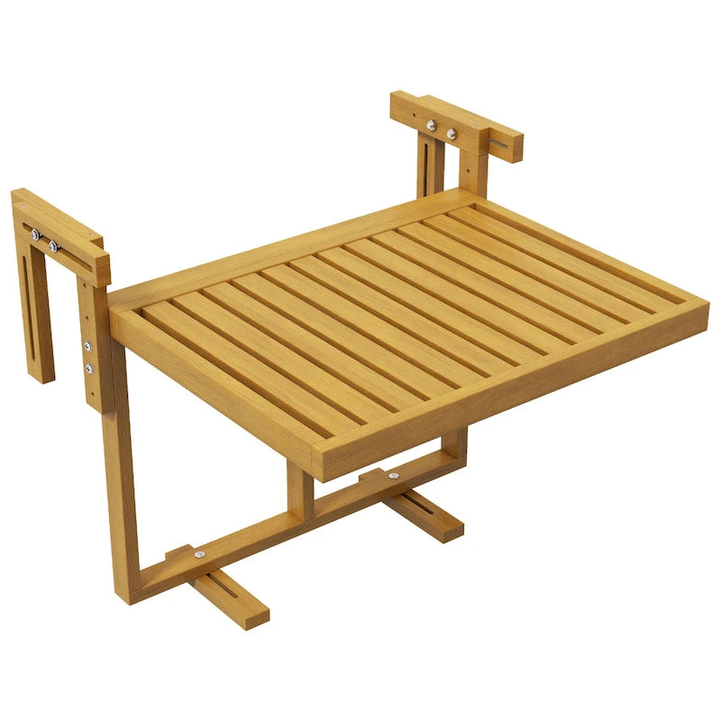 Table de balcon suspendue Outsunny, table de bar réglable pour balcons, support mural pliable en bois, pliable