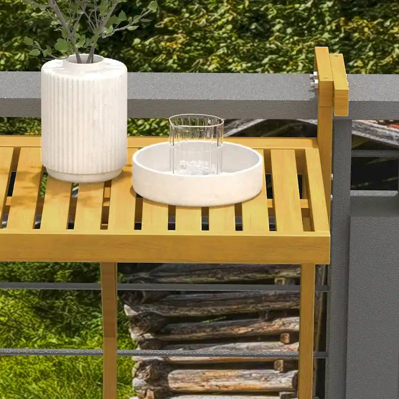 Table de balcon suspendue Outsunny, table de bar réglable pour balcons, support mural pliable en bois, pliable
