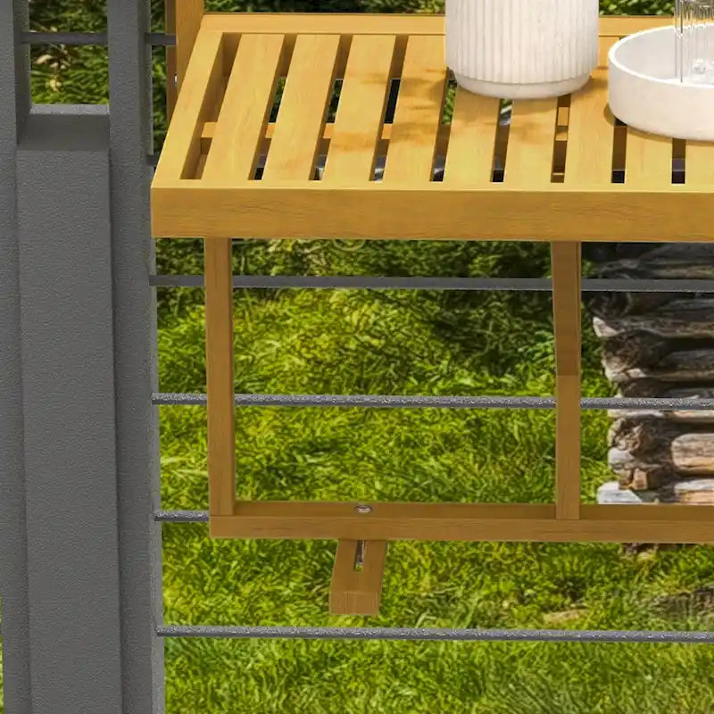 Table de balcon suspendue Outsunny, table de bar réglable pour balcons, support mural pliable en bois, pliable