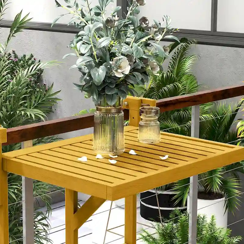 Table de balcon suspendue Outsunny, table de bar réglable pour balcons, support mural pliable en bois, pliable