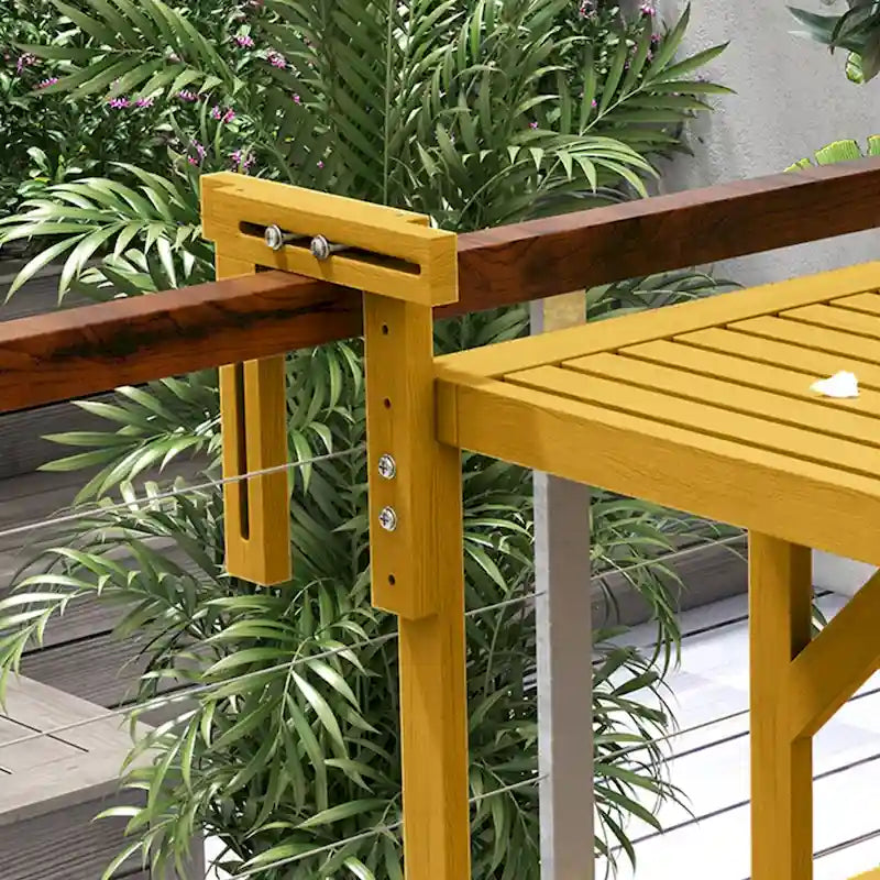 Table de balcon suspendue Outsunny, table de bar réglable pour balcons, support mural pliable en bois, pliable