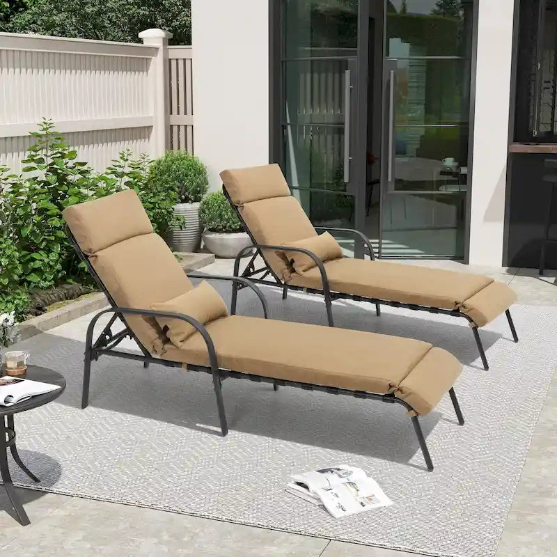Lot de 2 chaises longues réglables pour l'extérieur et l'intérieur avec coussin
