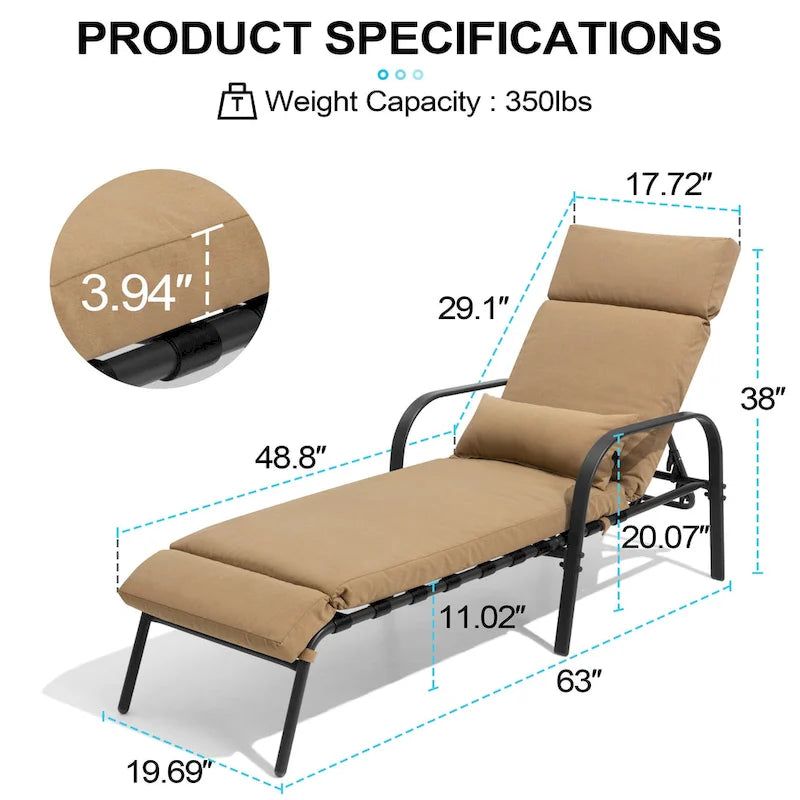 Lot de 2 chaises longues réglables pour l'extérieur et l'intérieur avec coussin