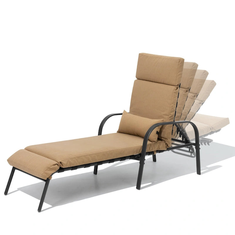 Lot de 2 chaises longues réglables pour l'extérieur et l'intérieur avec coussin