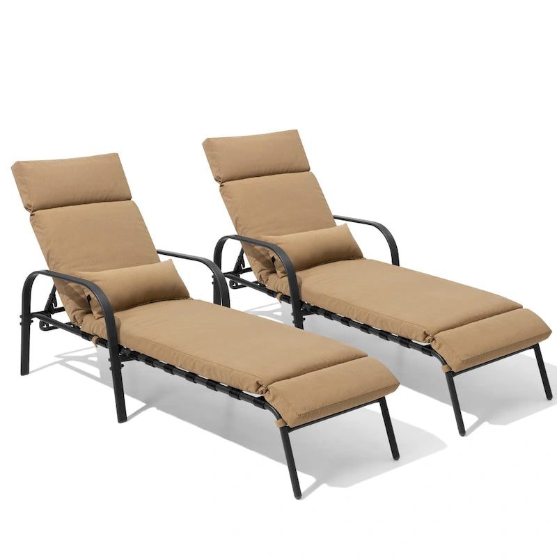 Lot de 2 chaises longues réglables pour l'extérieur et l'intérieur avec coussin