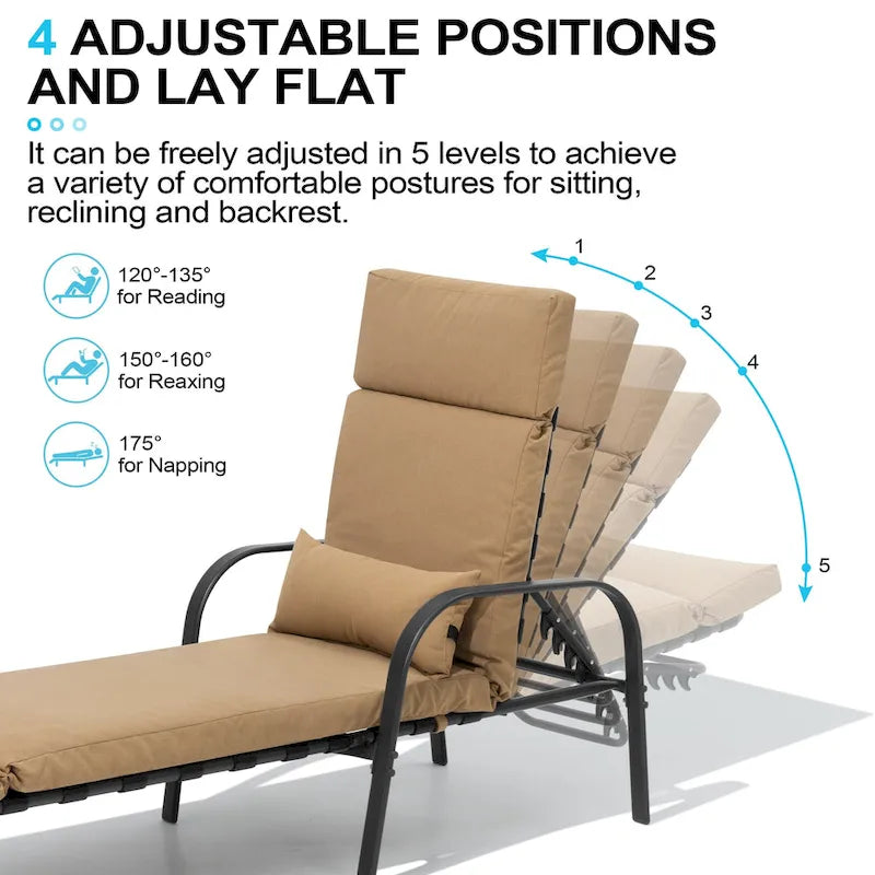 Lot de 2 chaises longues réglables pour l'extérieur et l'intérieur avec coussin