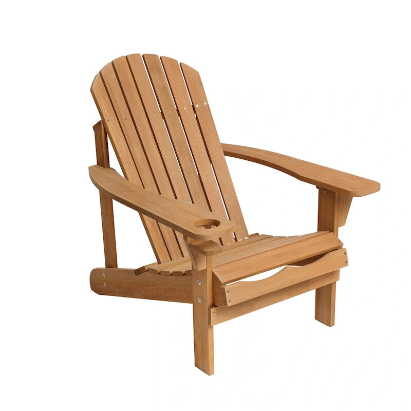 Chaise de jardin spacieuse Adirondack en bois marron avec porte-gobelet