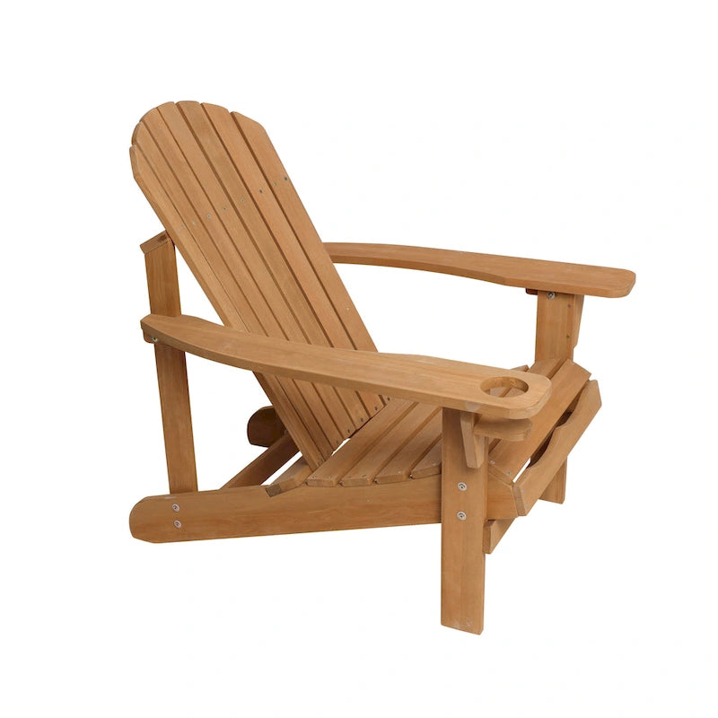 Chaise de jardin spacieuse Adirondack en bois marron avec porte-gobelet