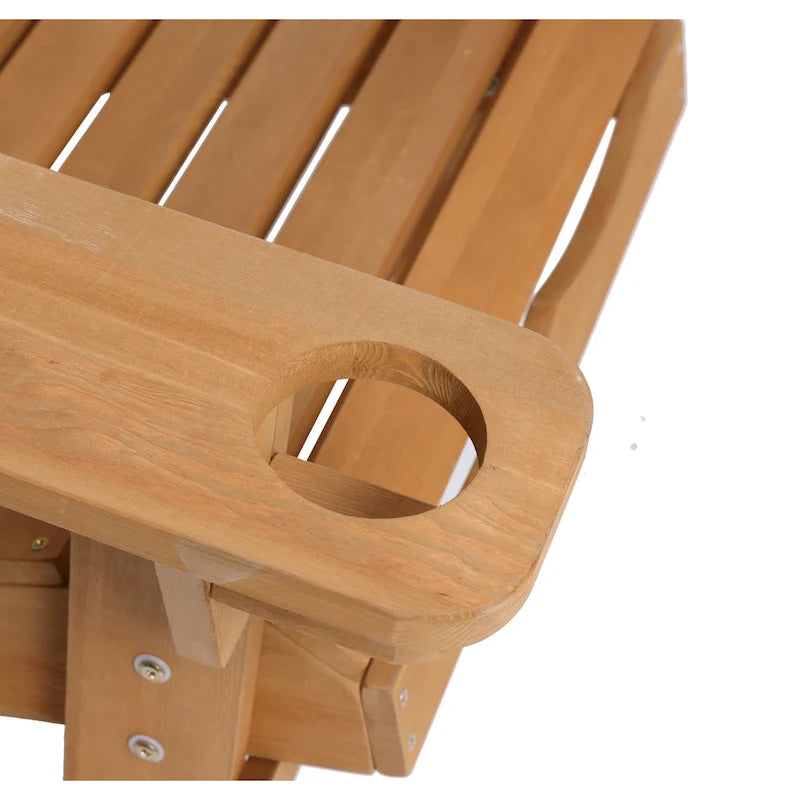 Chaise de jardin spacieuse Adirondack en bois marron avec porte-gobelet