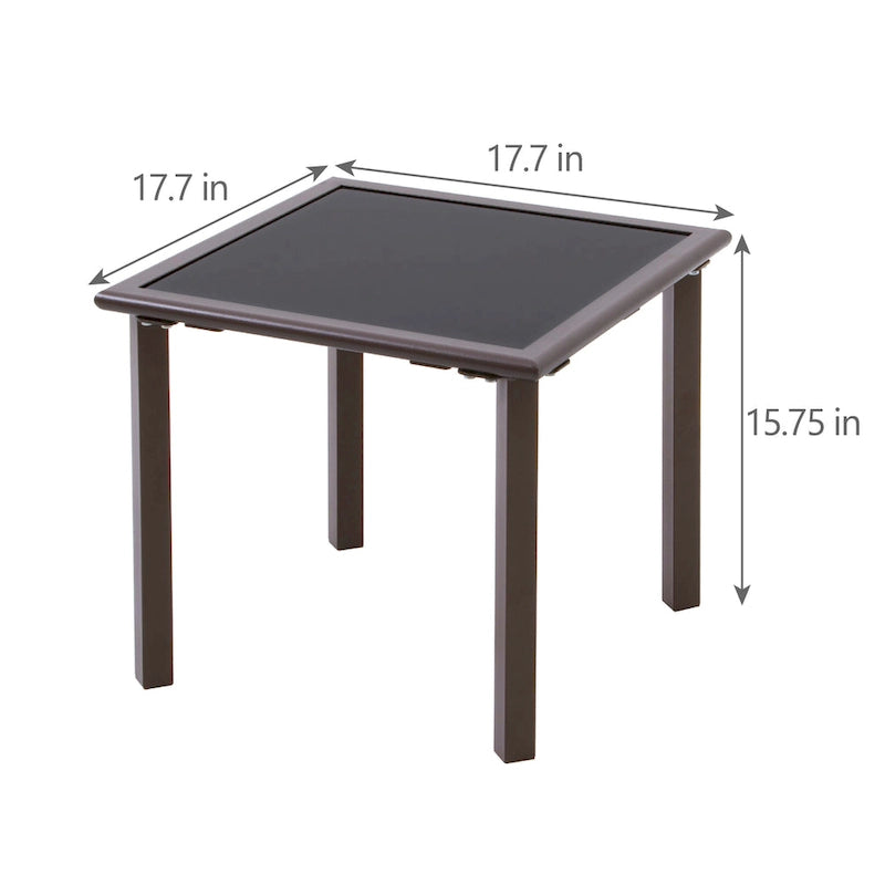 Table d'appoint de jardin en métal avec plateau en verre trempé, carrée, pour café ou bistro - 17,7 L x 17,7 l x 15,75 H