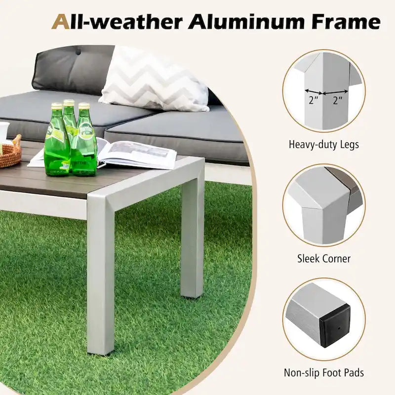 Table basse de patio en aluminium, rectangulaire, pour l'extérieur