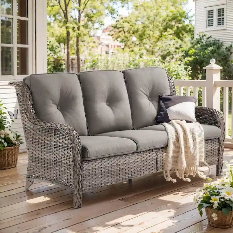 Gymojoy Canapé d'extérieur en osier, canapé de jardin en rotin avec coussins