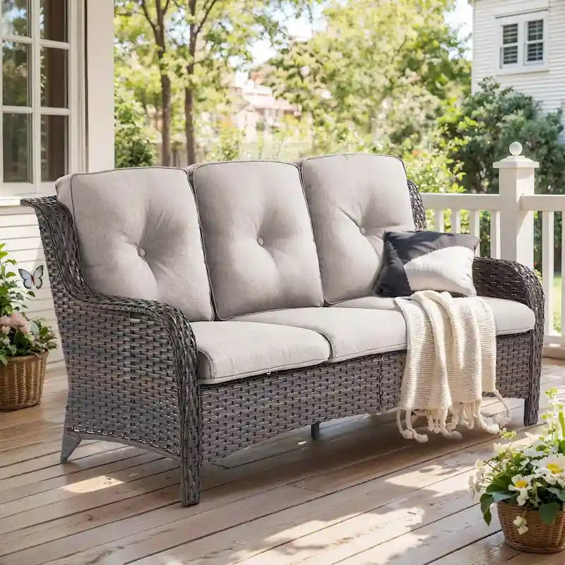 Gymojoy Canapé d'extérieur en osier, canapé de jardin en rotin avec coussins
