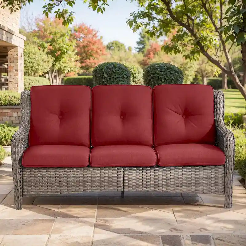 Gymojoy Canapé d'extérieur en osier, canapé de jardin en rotin avec coussins